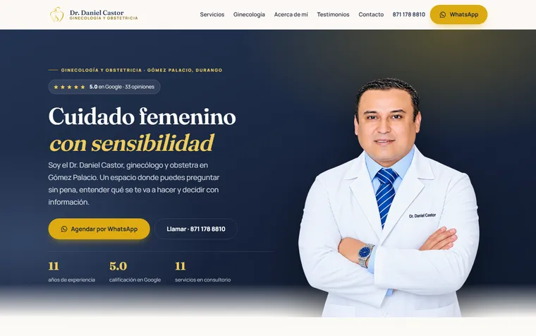 Página de inicio del sitio del Dr. Daniel Castor, ginecólogo y obstetra en Gómez Palacio